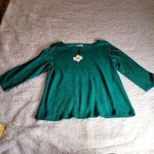 NWT Calvin Klein Kelly Green Elegant Long Sleeve Sequin Blouse Top Size XL